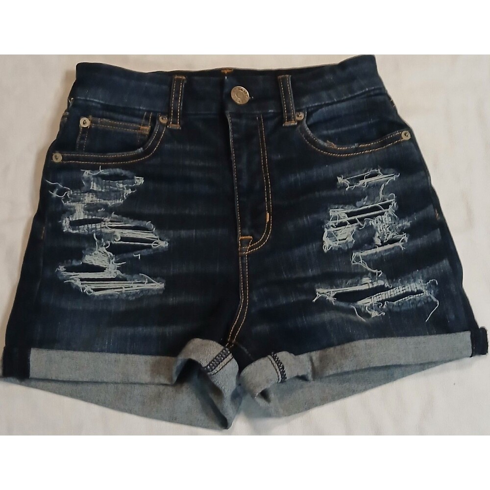 American Eagle Hi Rise Shortie Shorts Womens 0 Next Level Stretch Distressed